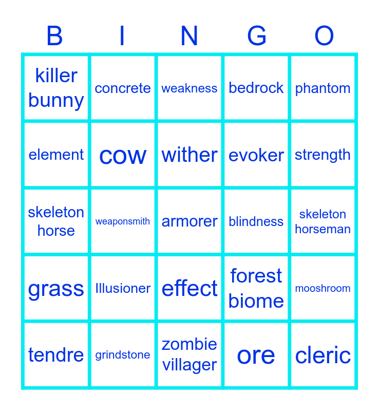 Minecraft Hard Codenames 1 Bingo Card