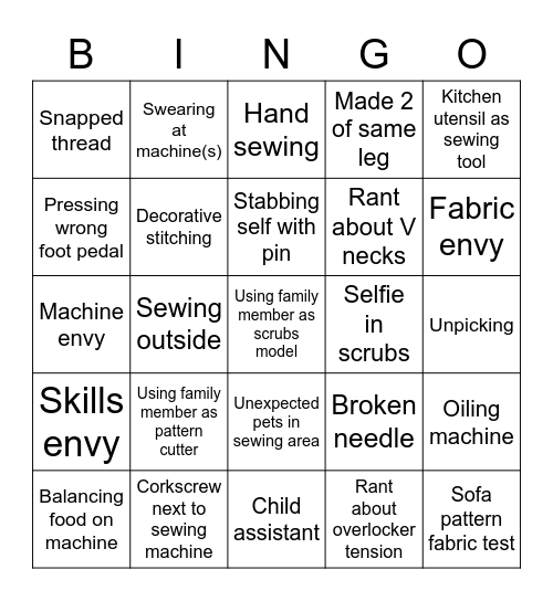 Scrubbers Bingo Card