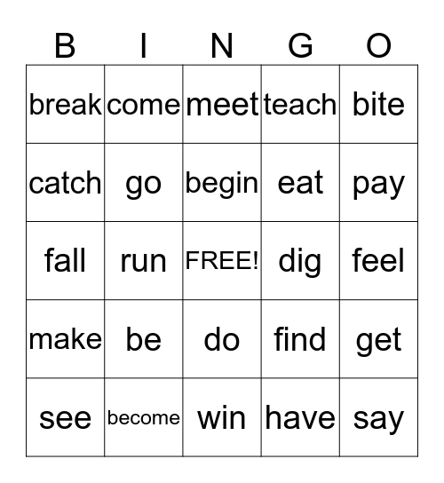 Bingo Cards for Irregular Verbs  Bingo Card
