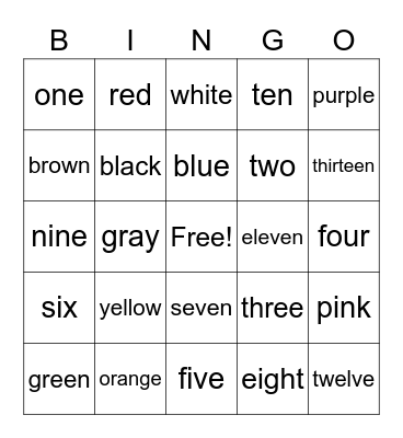 Color and Number ZOOM BINGO! Bingo Card
