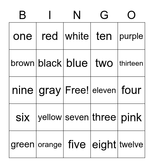 Color and Number ZOOM BINGO! Bingo Card
