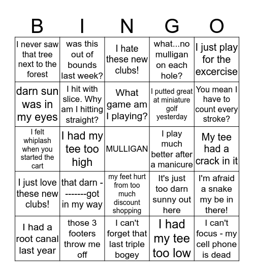 KATHY'S   GOLF   EXCUSES   BINGO  -  2014 Bingo Card