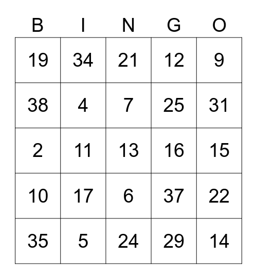 Jeanie Bingo Card