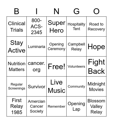 Cambrian Relay 2020 - Fighting for Friends & Family Bingo Card