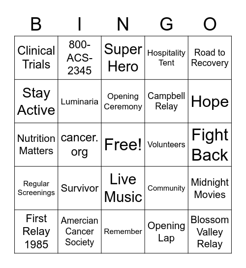 Cambrian Relay 2020 - Fighting for Friends & Family Bingo Card