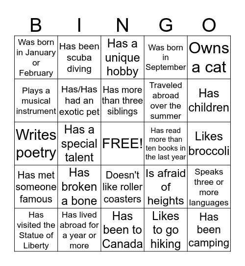 Untitled Bingo Card