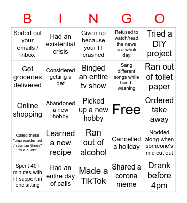Corporate Quarantine - Fitness Bingo Card