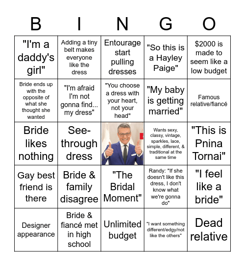 Say Yes to the Dress Bingo Card