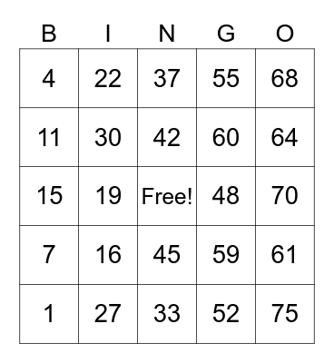 6th grade Bingo Card