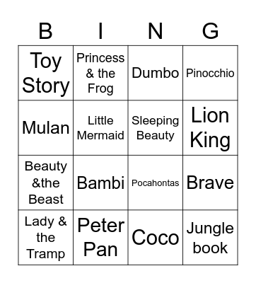 Disney tunes Bingo Card