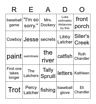 A Painted House Chapters 10-16 Bingo Card