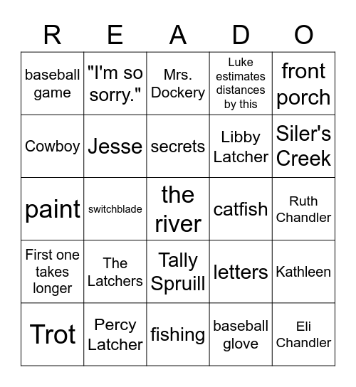 A Painted House Chapters 10-16 Bingo Card