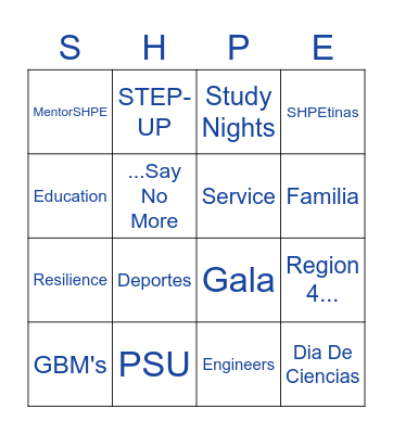 SHPE Bingo Card