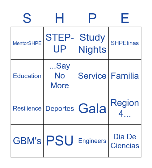 SHPE Bingo Card