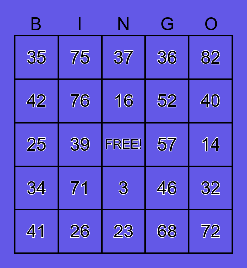 50/50 BINGO Game 1 Bingo Card