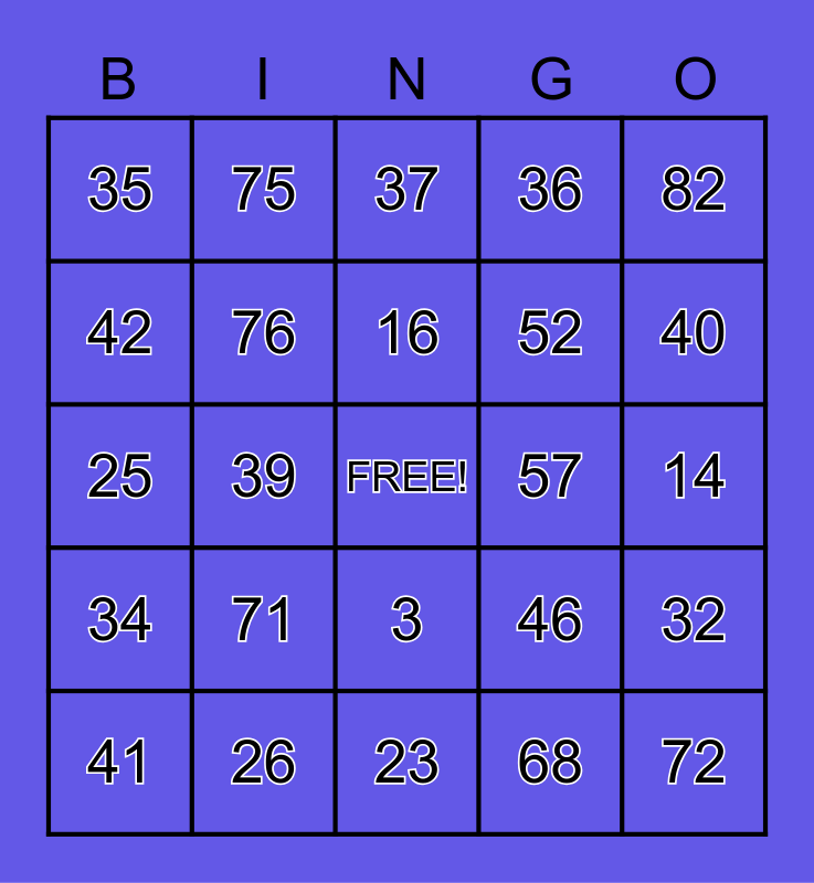 50/50 BINGO Game 1 Bingo Card