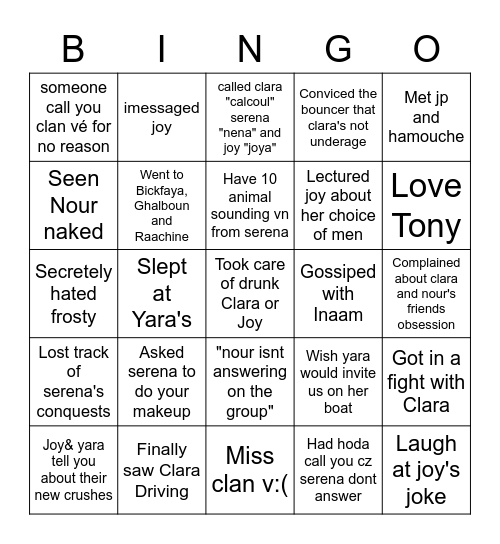 🦋Clan V🦋 Bingo Card