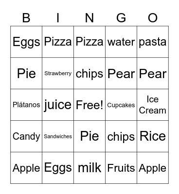 food Bingo Card