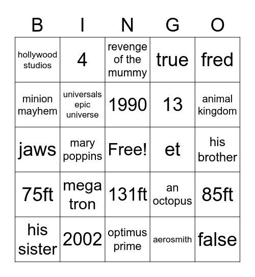 Theme Park BINGO! Bingo Card