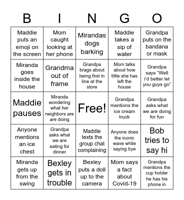 Quarantine Family Mtg Bingo Card