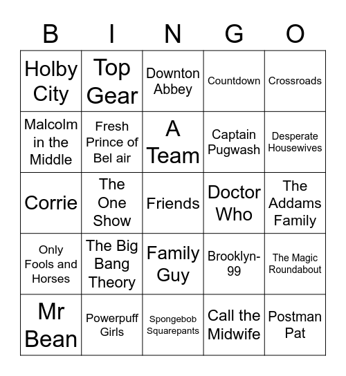 TV Themes Bingo Card