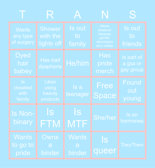 TRANS BINGO Card