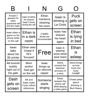 LAX Family Classics Bingo Card