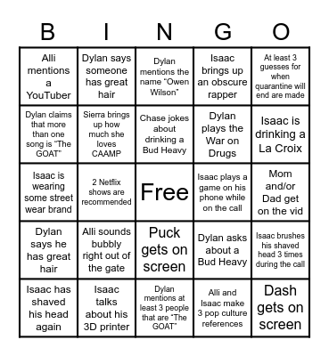 LAX Family Classics Bingo Card