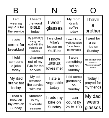 CB KIDS BINGO FOR MAY 3 Bingo Card