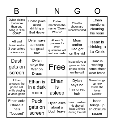 LAX Family Classics Bingo Card