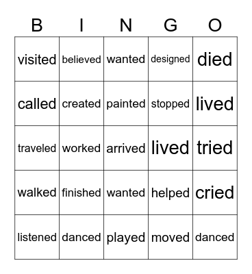 Regular Verbs Bingo Card