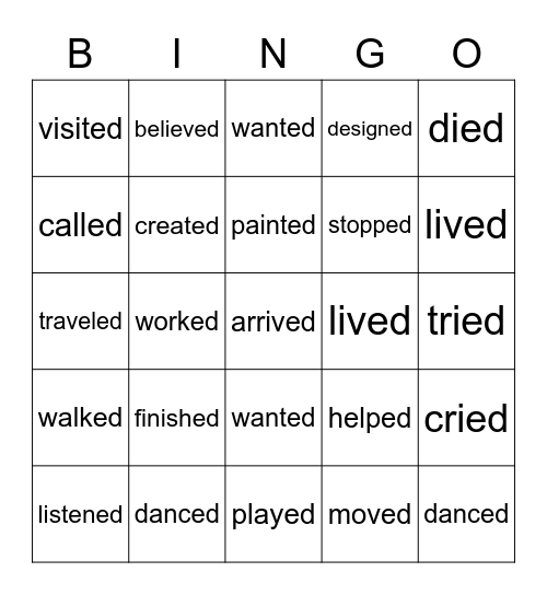 Regular Verbs Bingo Card