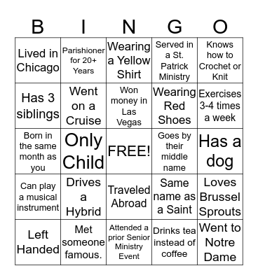 St. Patrick Catholic Community - Senior Ministry Bingo Card