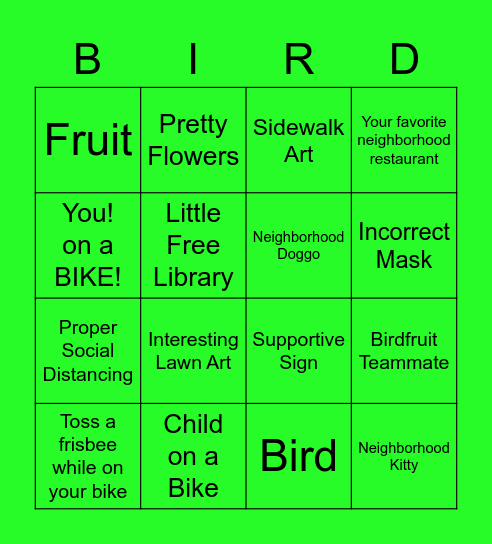 Bird-go Bingo Card