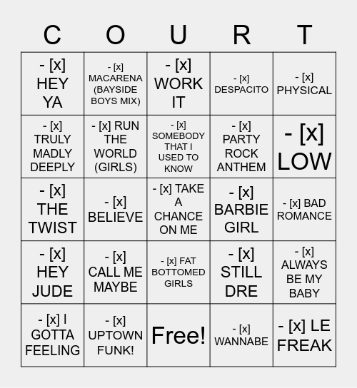DANCE PARTY BINGO Card