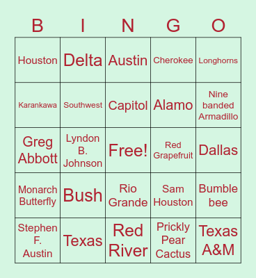 Vissa 10th Birthday Texas History & Facts Bingo Card
