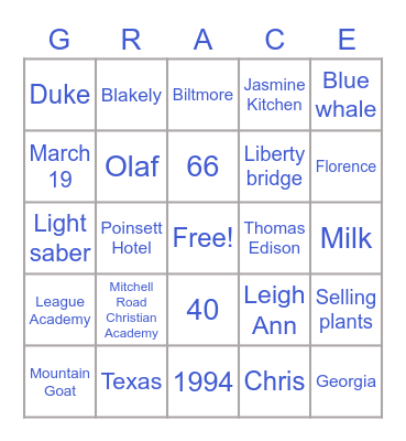 Grace-ful Quarantine Bingo! Bingo Card