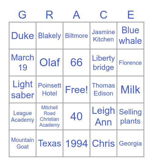 Grace-ful Quarantine Bingo! Bingo Card