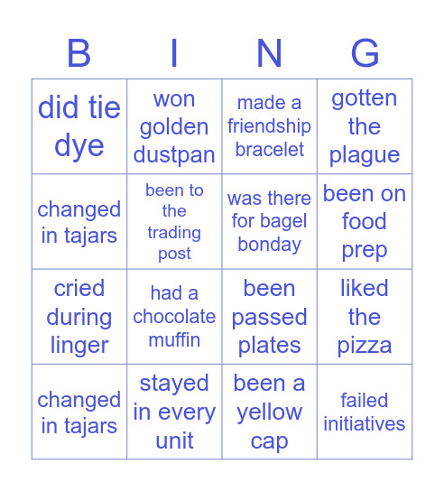 Camp Blue Bay (3) Bingo Card