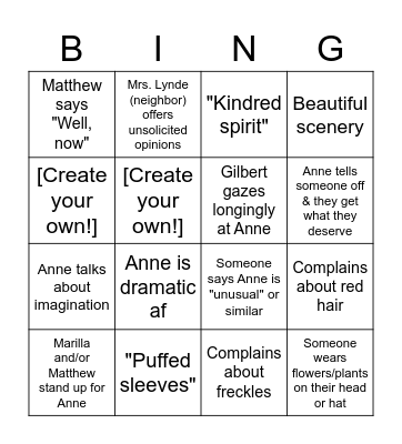 Anne with an E Bingo Card