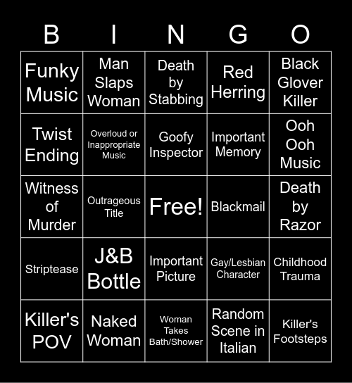 Giallo Bingo Card