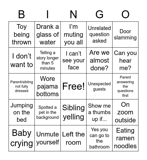 Quaranteach Kindergarten Bingo Card
