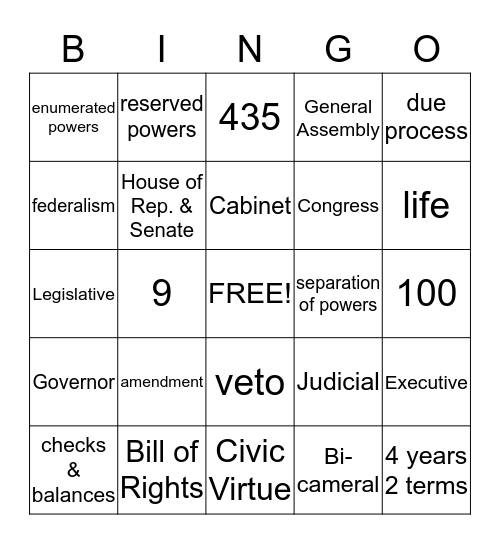 GOVERNMENT REVIEW  Bingo Card
