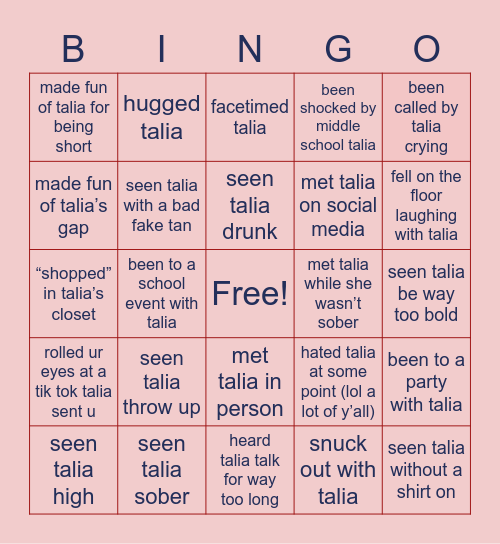 talia bingo :) Bingo Card