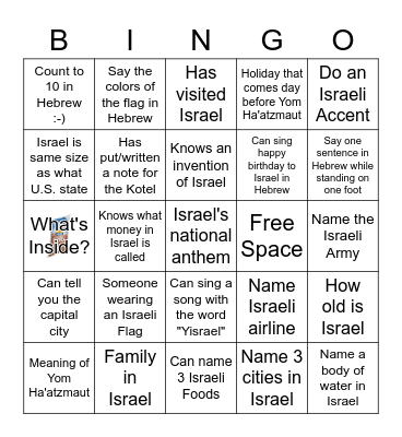 YOM HA'ATZMAUT HUMAN Bingo Card