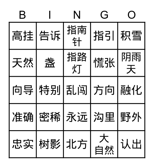 要是你在野外迷了路 Bingo Card