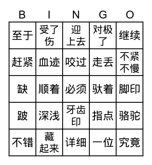 找骆驼 Bingo Card