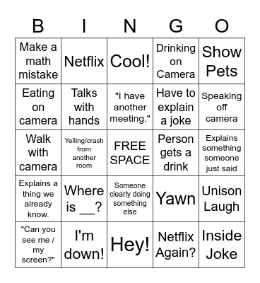 Zoom Family Bingo Card