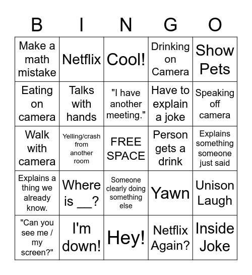 Zoom Family Bingo Card