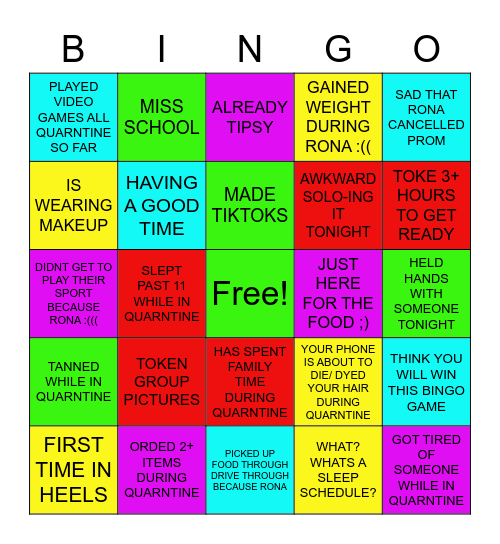 QUARNTINED PROM!!!! Bingo Card